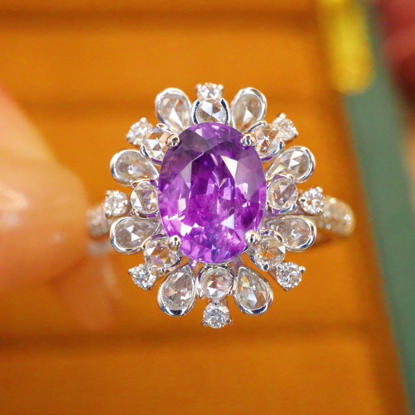 14k Gold 2.61 Ctw Natural Sapphire & Diamond Ring: Ref:231008429 // gold content:14k gold // ring size:7. 25us // // main gemstone:sapphire // shape:oval // carat weight:2. 06ct // color:purple // treatment:natural // // adjacent gemstone 2 : diamond
