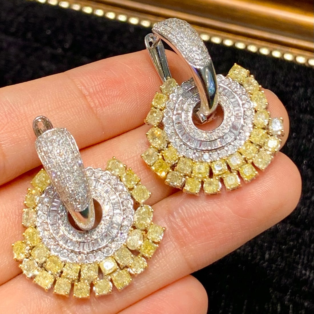 14k Gold 5.6 Ct Natural Yellow Diamond & Diamond Earrings (1 of 7)