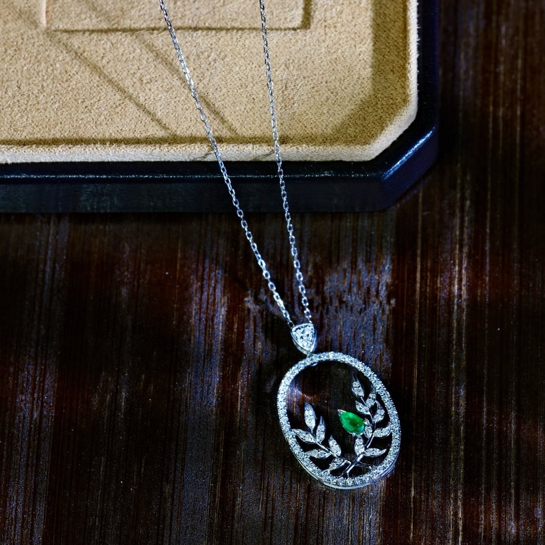 14k Gold 0.56 Ctw Vivid Green Natural Emerald & Diamond Pendant( Without Chain ) - 2