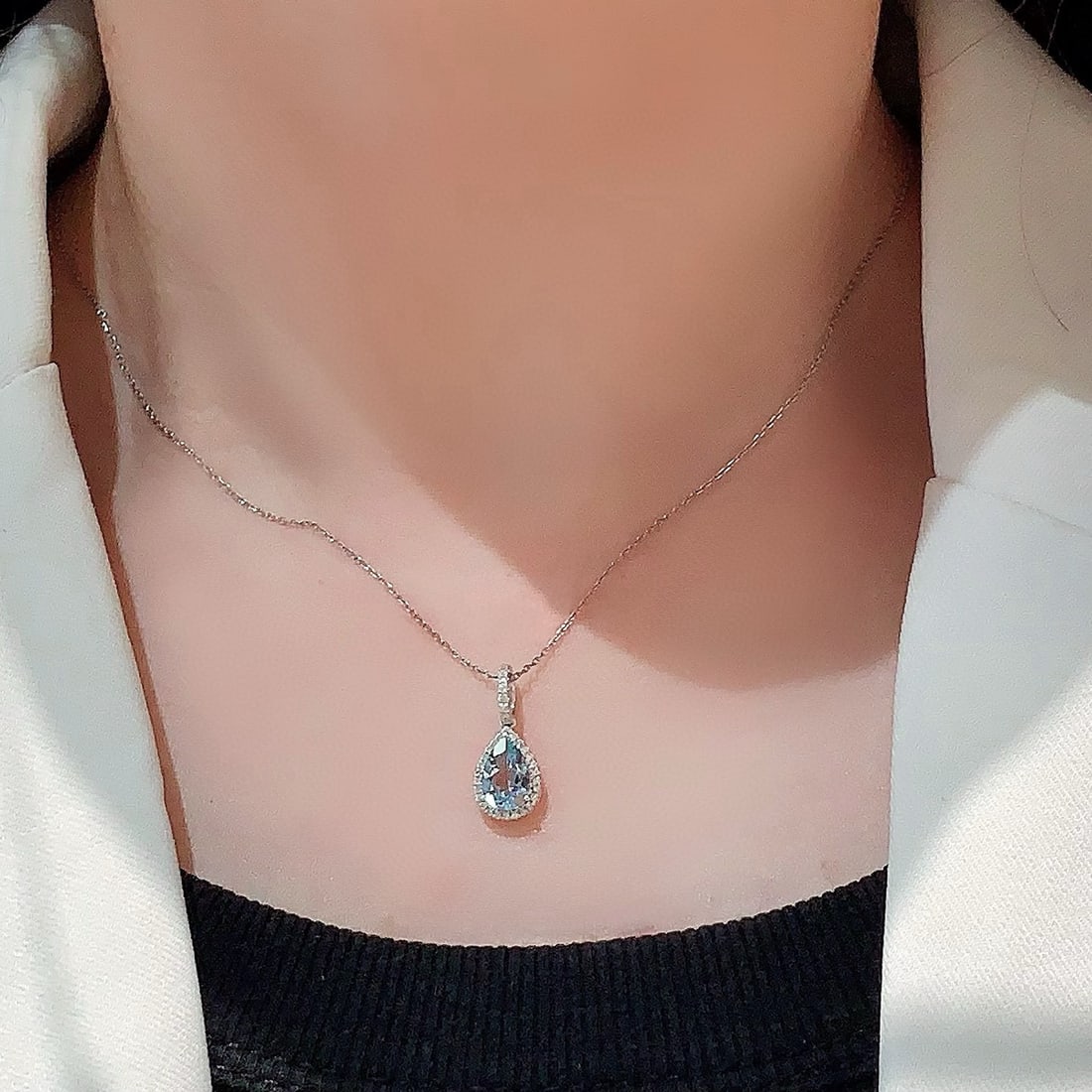 14k Gold 1.14 Ctw Natural Aquamarine & Diamond Pendant( Without Chain ) - 3