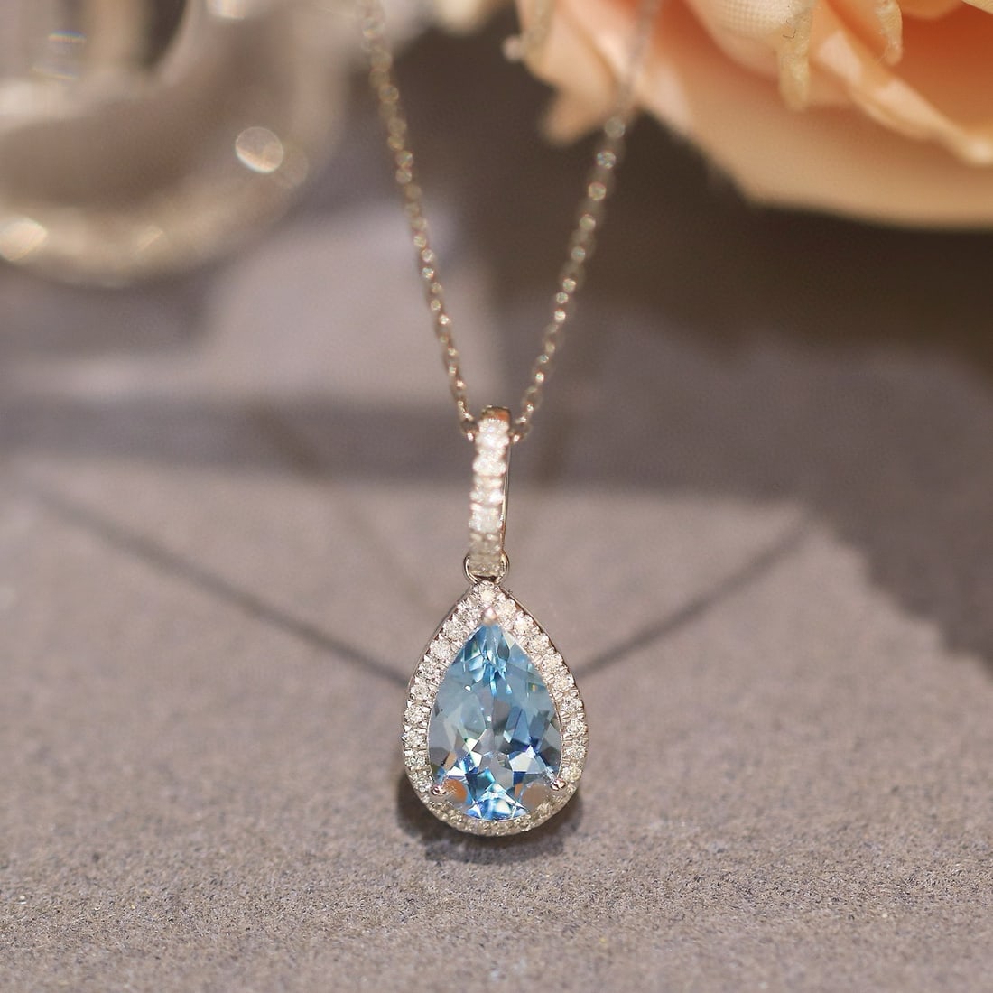 14k Gold 1.14 Ctw Natural Aquamarine & Diamond Pendant( Without Chain ) - 4