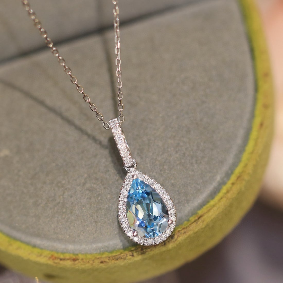 14k Gold 1.14 Ctw Natural Aquamarine & Diamond Pendant( Without Chain ) - 5