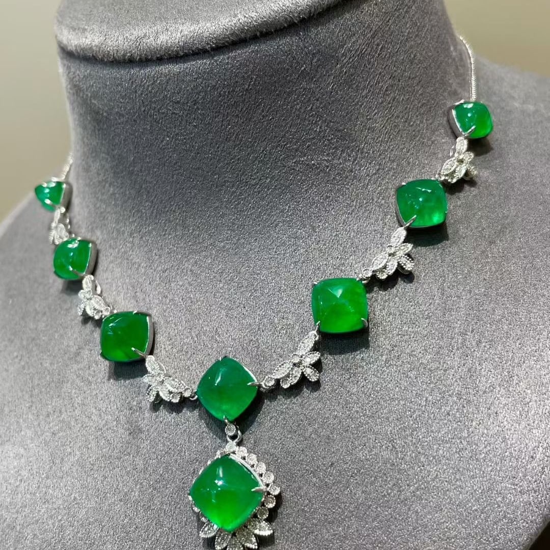 14k Gold 18.88 Ct Natural Emerald & Diamond Necklace - 2