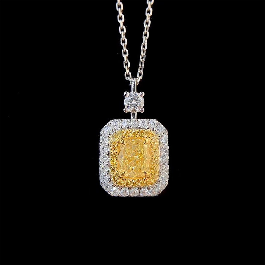 14k Gold 1.05 Ctw Natural Yellow Diamond & Diamond Pendant( Without Chain ): Ref:231117135 // gold content:14k gold // main gemstone:yellow diamond // shape:cushion // carat weight:0. 7ct // color:yellow // treatment:natural // // adjacent gemstone 2 : diamond // shape:round