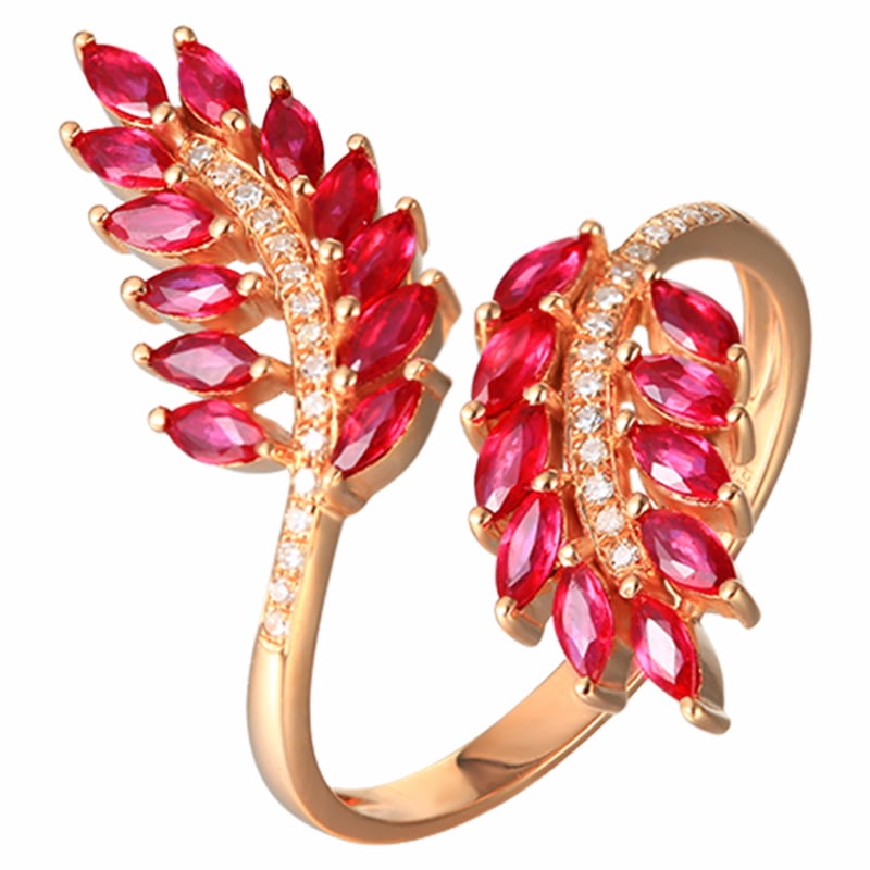 14k Gold 0.98 Ctw Natural Ruby & Diamond Ring: Ref:231117167 // gold content:14k gold // ring size:7. 25us // // main gemstone:ruby // shape:marquise // carat weight:0. 89ct // color:red // treatment:natural // // adjacent gemstone 2 : diamond //
