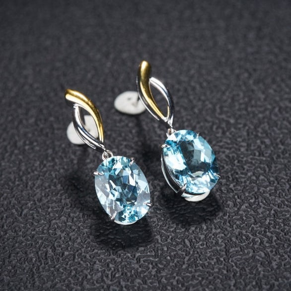 14k Gold 5.8 Ct Natural Aquamarine Earrings - 5