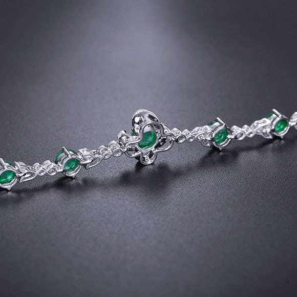 14k Gold 3.47 Ctw Natural Emerald & Diamond Bracelet - 5