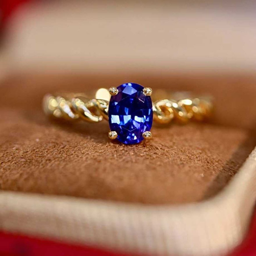 14k Gold 0.6 Ct Natural Sapphire Ring: Ref:231118016 // gold content:14k gold // ring size:7. 25us // // main gemstone:sapphire // shape:oval // carat weight:0. 6ct // color:blue // treatment:natural // Condition: New Low Estimate: