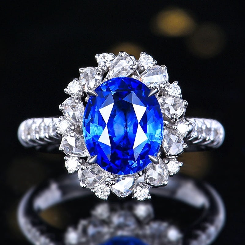14k Gold 4.32 Ctw Natural Sapphire & Diamond Ring/pendant( Without Chain ): Ref:231118042 // gold content:14k gold // ring size:7. 25us // // main gemstone:sapphire // shape:oval // carat weight:3. 63ct // color:blue // treatment:natural // // adjacent gemstone 2 : diamond