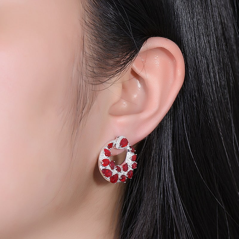 14k Gold 6.61 Ctw Natural Ruby & Diamond Earrings - 6