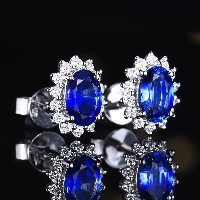 14k Gold 1.29 Ctw Natural Sapphire & Diamond Earrings - 2