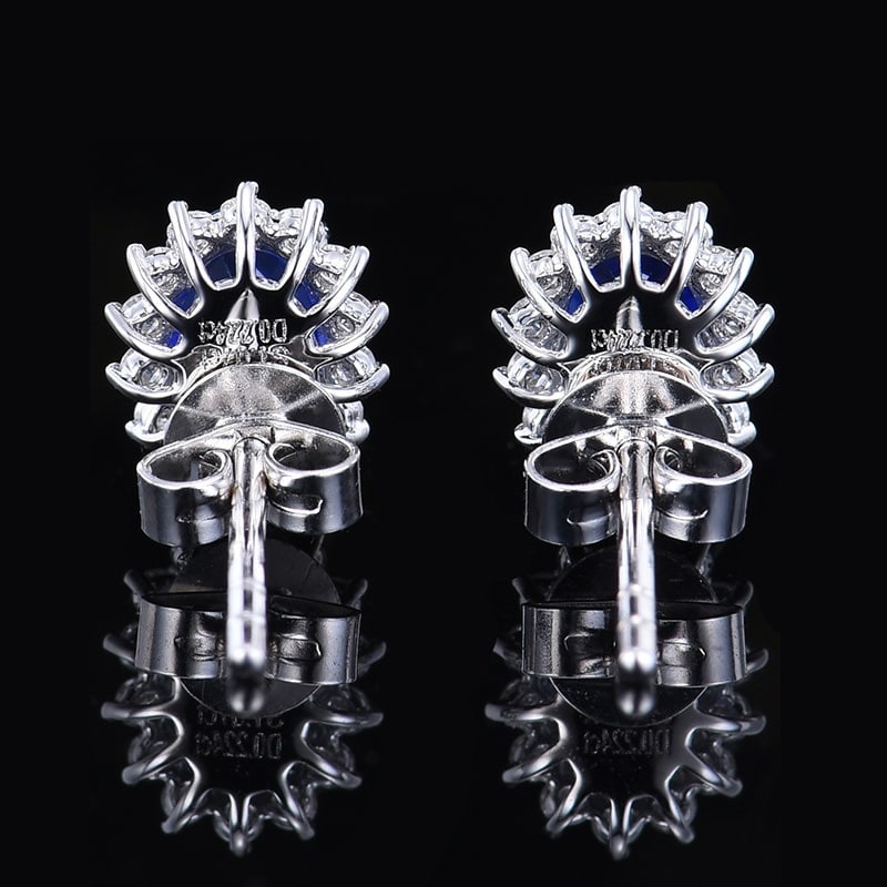 14k Gold 1.29 Ctw Natural Sapphire & Diamond Earrings - 4