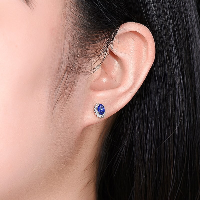 14k Gold 1.29 Ctw Natural Sapphire & Diamond Earrings - 5