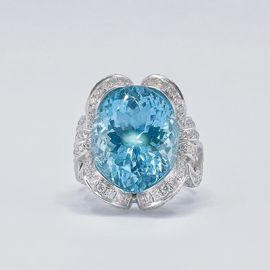 14k Gold 9.54 Ctw Natural Aquamarine & Diamond Ring (1 of 5)