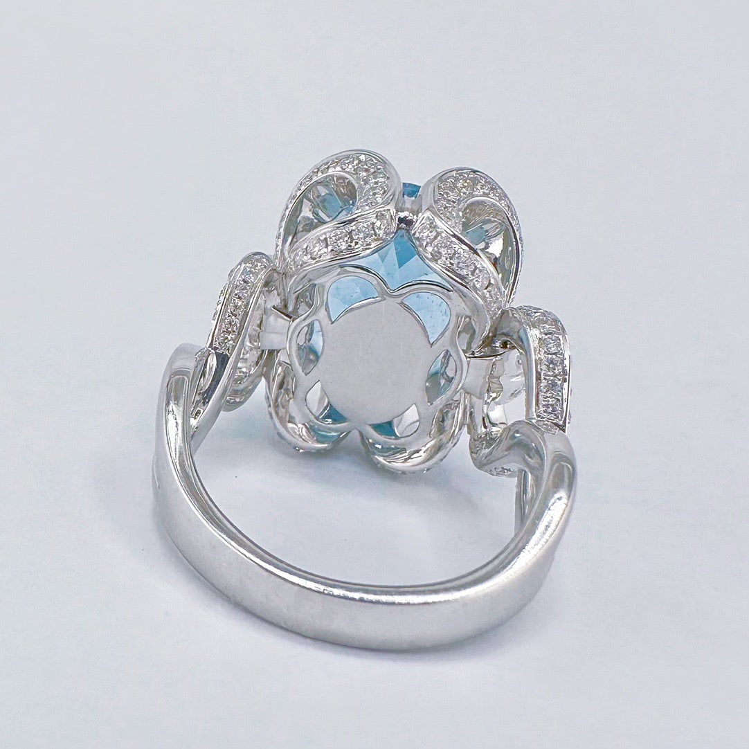 14k Gold 9.54 Ctw Natural Aquamarine & Diamond Ring - 5