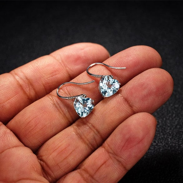 14k Gold 3.25 Ct Natural Aquamarine & Diamond Earrings - 8