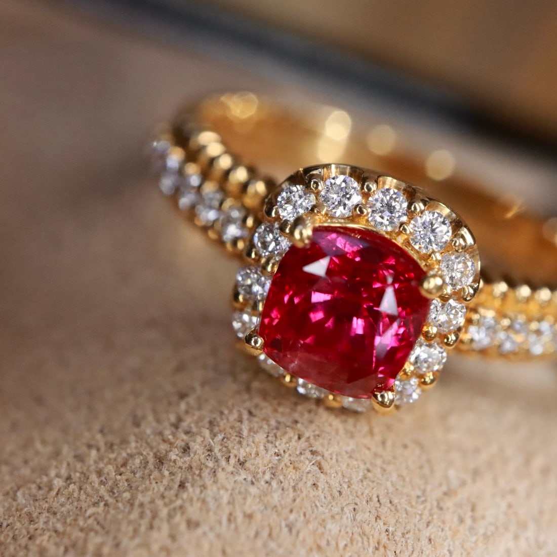 14k Gold 1.38 Ctw Natural Ruby & Diamond Ring: Ref:231118264 // gold content:14k gold // ring size:7. 25us // // main gemstone:ruby // shape:cushion // carat weight:1. 12ct // color:red // treatment:natural // // adjacent gemstone 2 : diamond // s