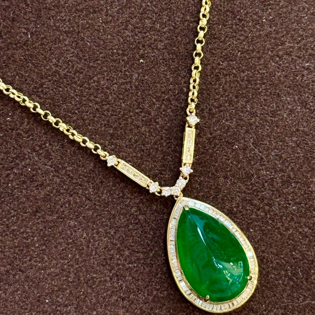 14k Gold 11.00 Ctw Natural Emerald & Diamond Necklace - 3