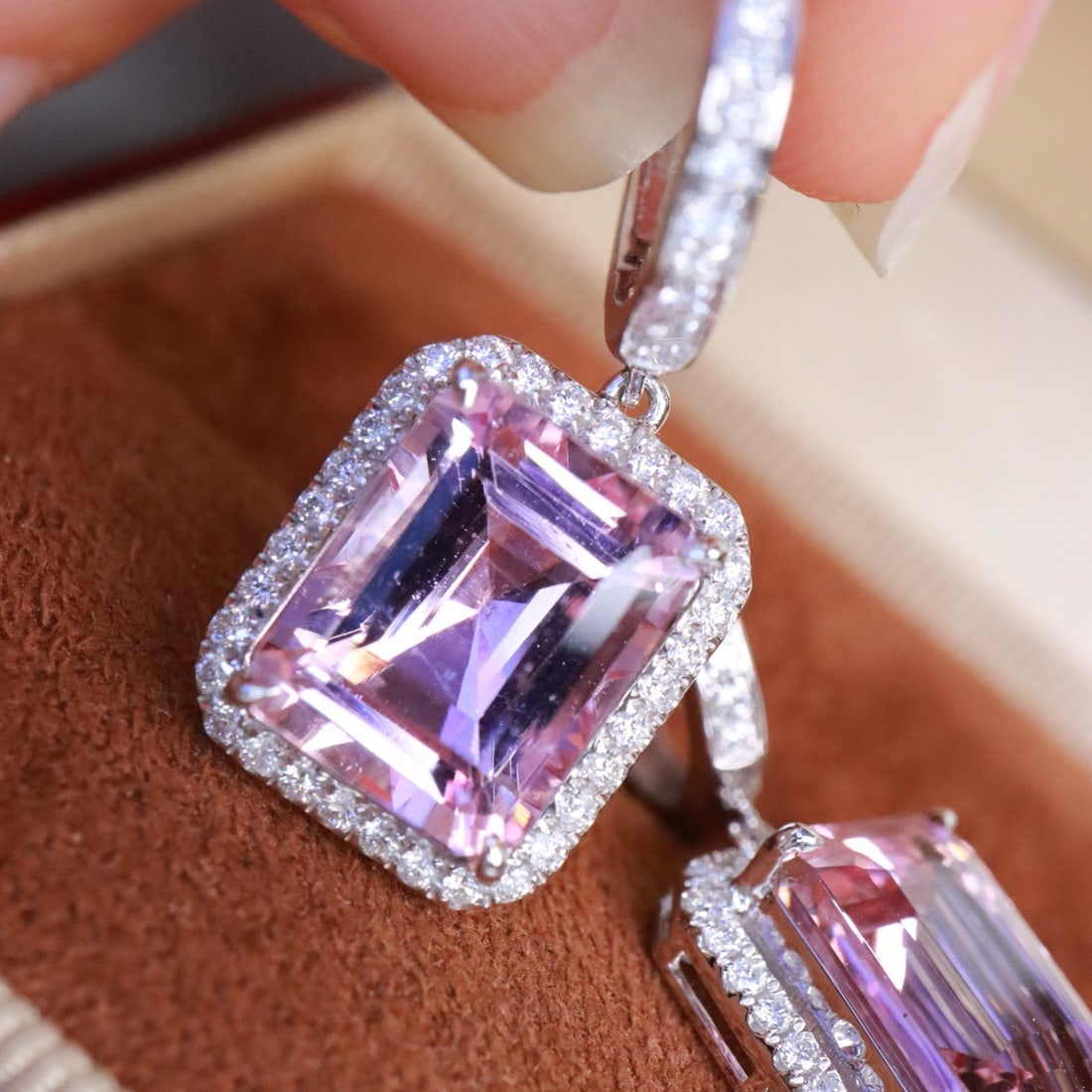 14k Gold 7.36 Ctw Natural Morganite & Diamond Earrings - 4