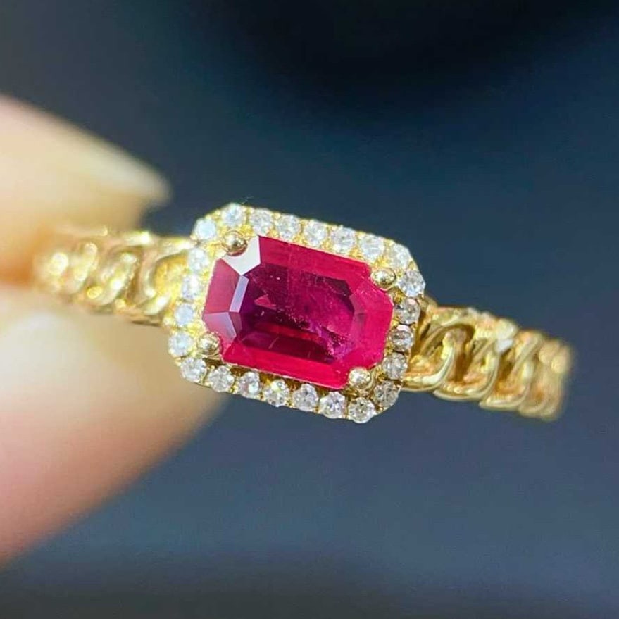 14k Gold 0.60 Ctw Natural Ruby & Diamond Ring: Ref:231118316 // gold content:14k gold // ring size:7. 25us // // main gemstone:ruby // shape:octagonal // carat weight:0. 54ct // color:red // treatment:natural // // adjacent gemstone 2 : diamond