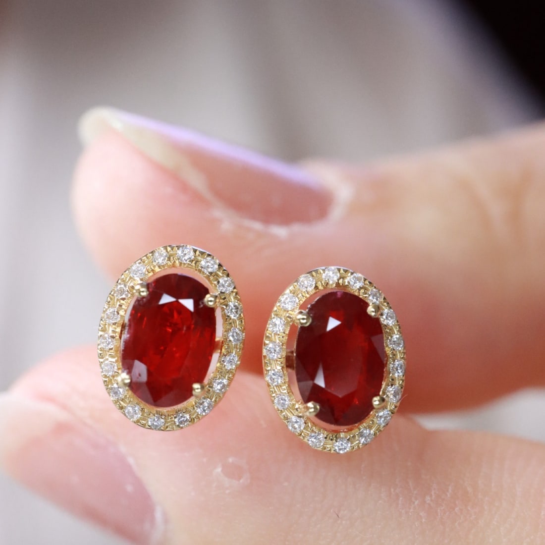 14k Gold 1.29 Ctw Natural Ruby & Diamond Earrings - 5