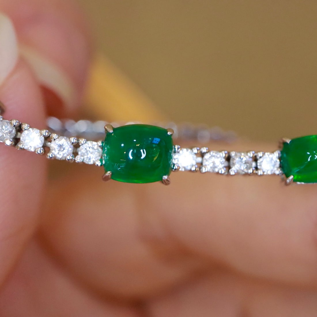 14k Gold 4.53 Ctw Vivid Green Natural Emerald & Diamond Bracelet - 3