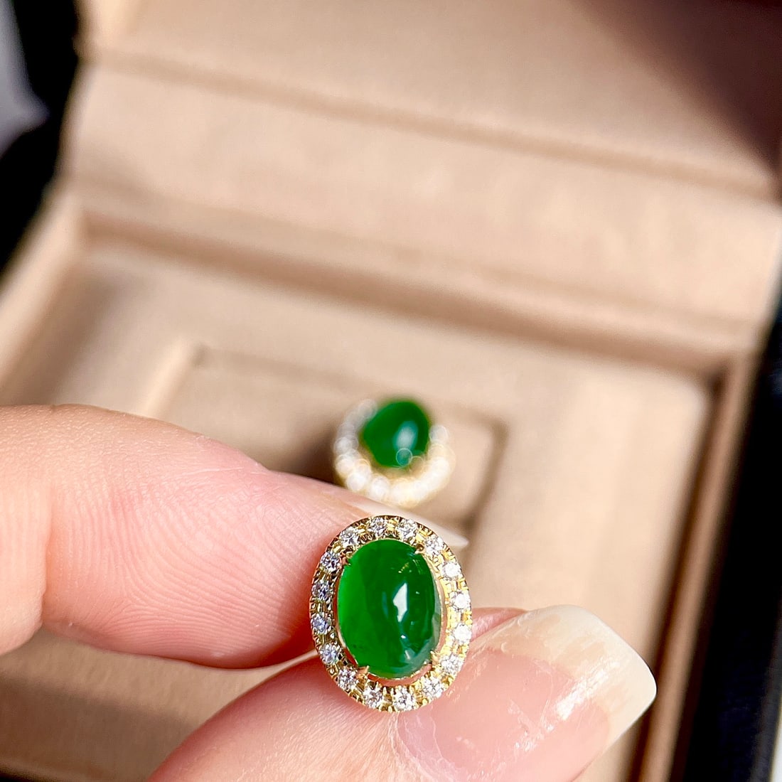 14k Gold 3.15 Ctw Vivid Green Natural Emerald & Diamond Earrings - 4