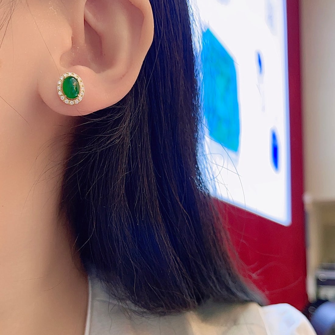 14k Gold 3.15 Ctw Vivid Green Natural Emerald & Diamond Earrings - 6