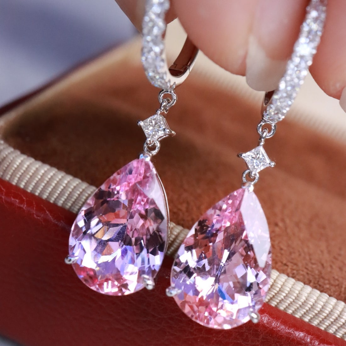 14k Gold 5.59 Ctw Natural Morganite & Diamond Earrings - 2