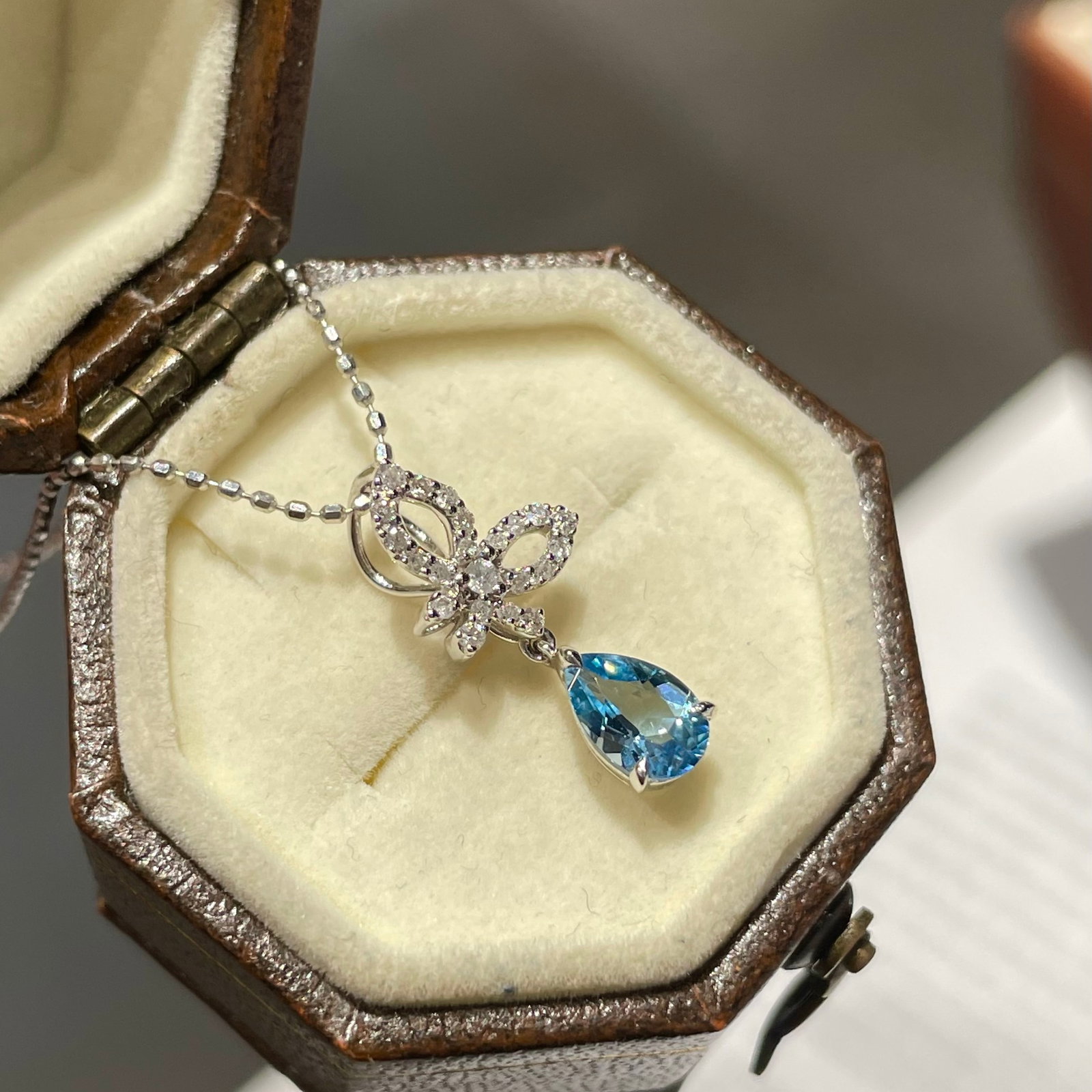 14k Gold 0.40 Ct Natural Aquamarine & Diamond Pendant( Without Chain ) - 4