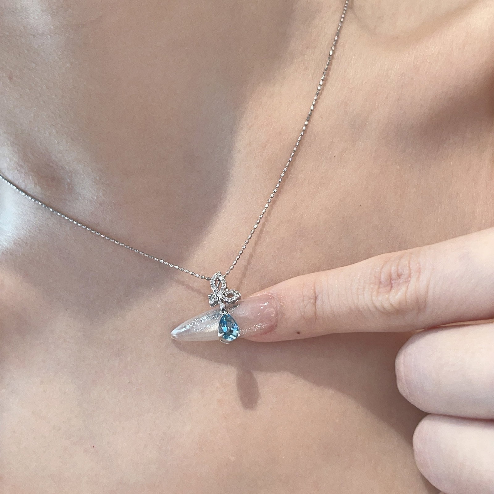 14k Gold 0.40 Ct Natural Aquamarine & Diamond Pendant( Without Chain ) - 5
