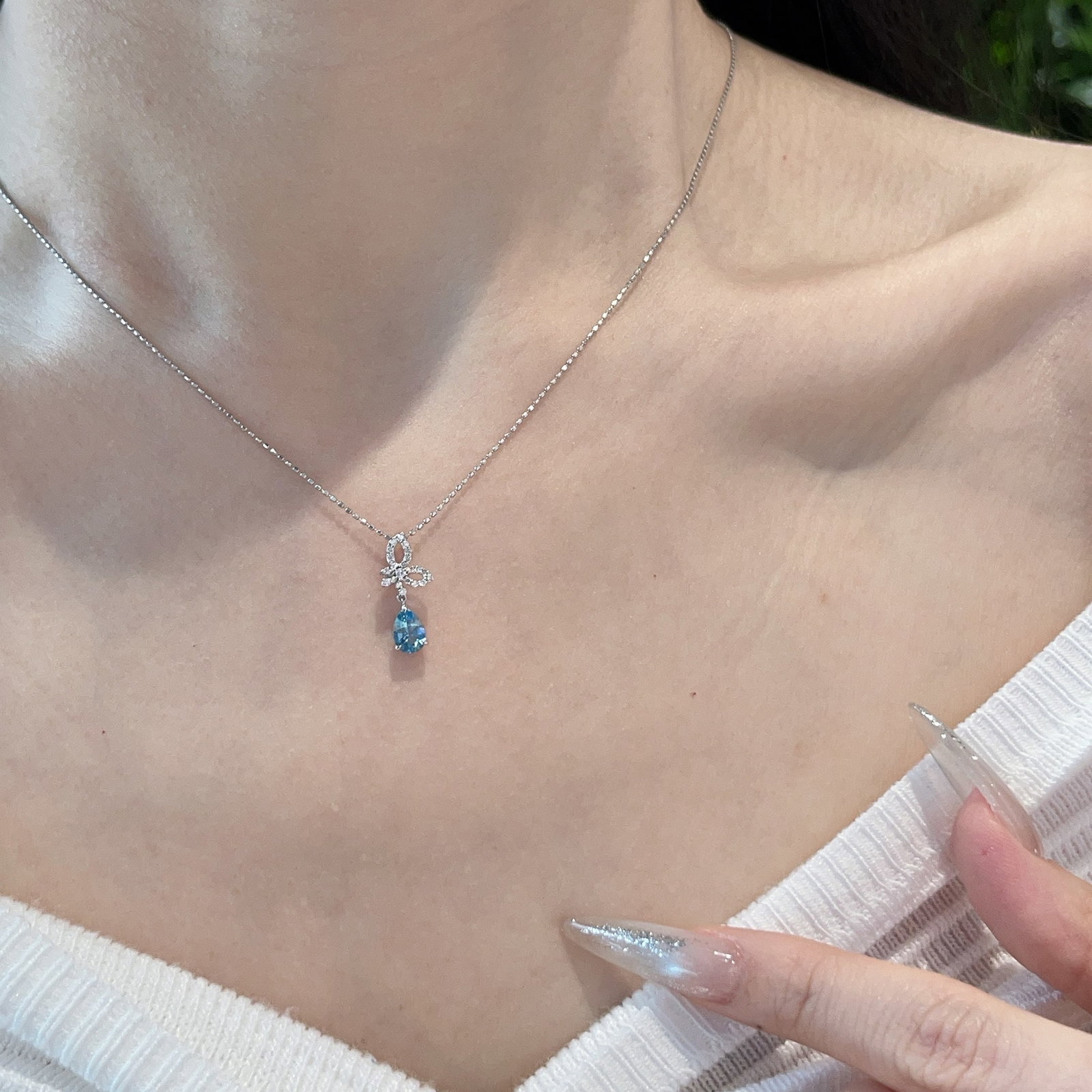14k Gold 0.40 Ct Natural Aquamarine & Diamond Pendant( Without Chain ) - 6