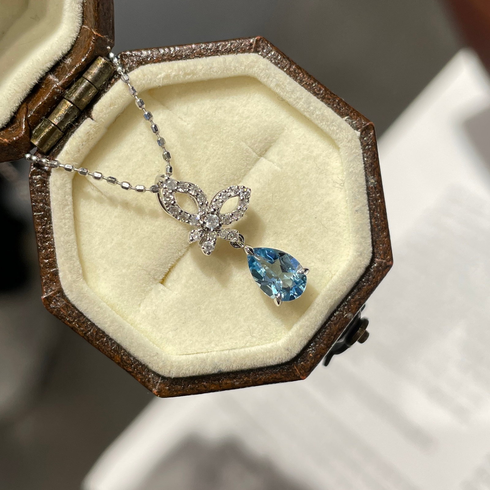 14k Gold 0.40 Ct Natural Aquamarine & Diamond Pendant( Without Chain ) - 7