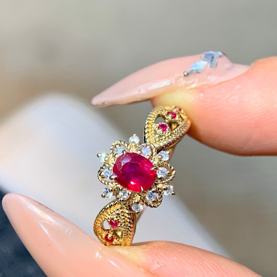 14k Gold 0.68 Ctw Natural Ruby & Ruby Ring (1 of 4)
