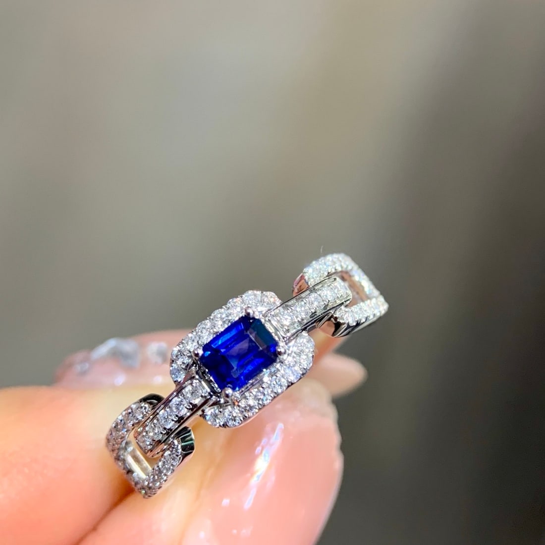 14k Gold 0.63 Ctw Natural Sapphire & Diamond Ring: Ref:231118417 // gold content:14k gold // ring size:7. 25us // // main gemstone:sapphire // shape:octagonal // carat weight:0. 40ct // color:blue // treatment:natural // // adjacent gemstone 2 :
