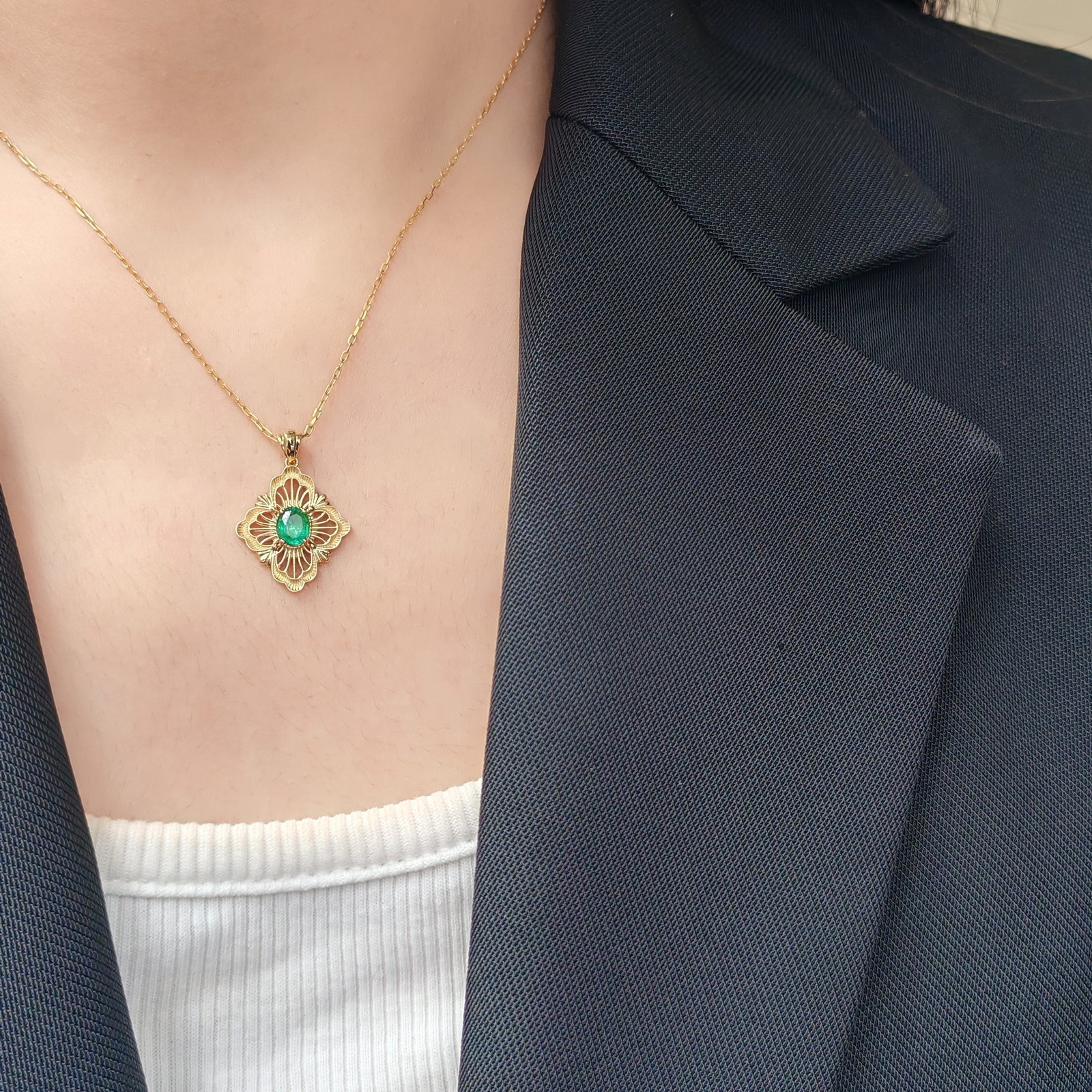 14k Gold 0.23 Ct Natural Emerald Pendant( Without Chain ) - 3