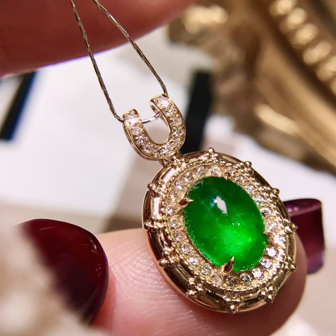 14k Gold 2.06 Ctw Vivid Green Natural Emerald & Diamond Pendant( Without Chain ) - 3