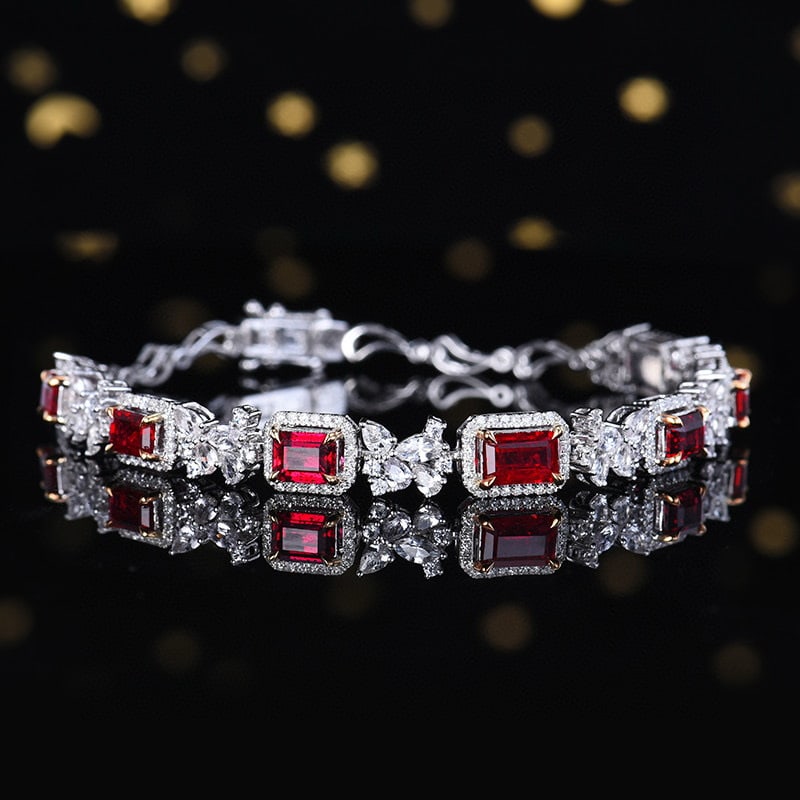 14k Gold 4.56 Ctw Natural Ruby & Diamond Bracelet - 3