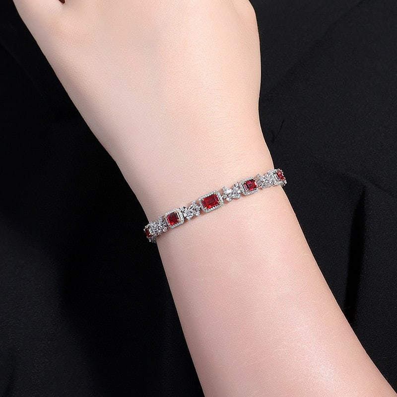 14k Gold 4.56 Ctw Natural Ruby & Diamond Bracelet - 6