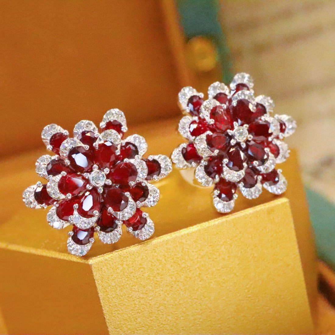 14k Gold 2.88 Ctw Natural Ruby & Diamond Earrings - 3