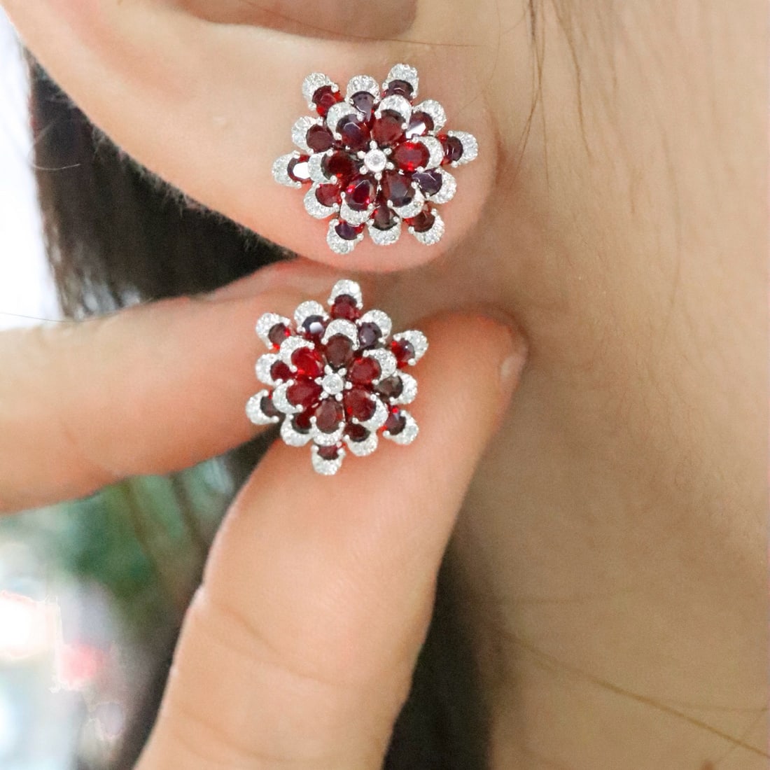 14k Gold 2.88 Ctw Natural Ruby & Diamond Earrings - 5