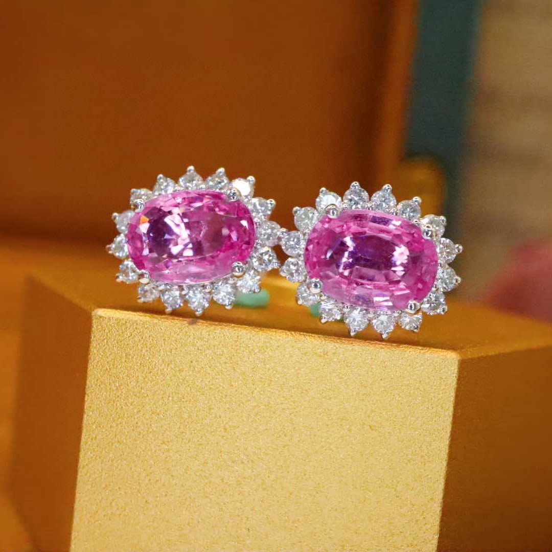 14k Gold 2.33 Ctw Natural Padparadscha Sapphire & Diamond Earrings - 2
