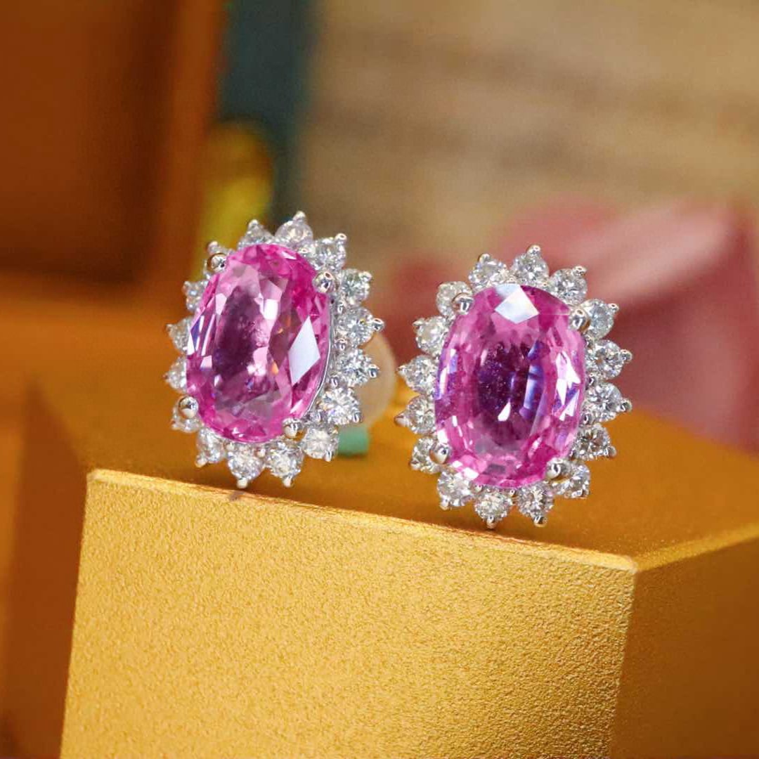 14k Gold 2.33 Ctw Natural Padparadscha Sapphire & Diamond Earrings - 3