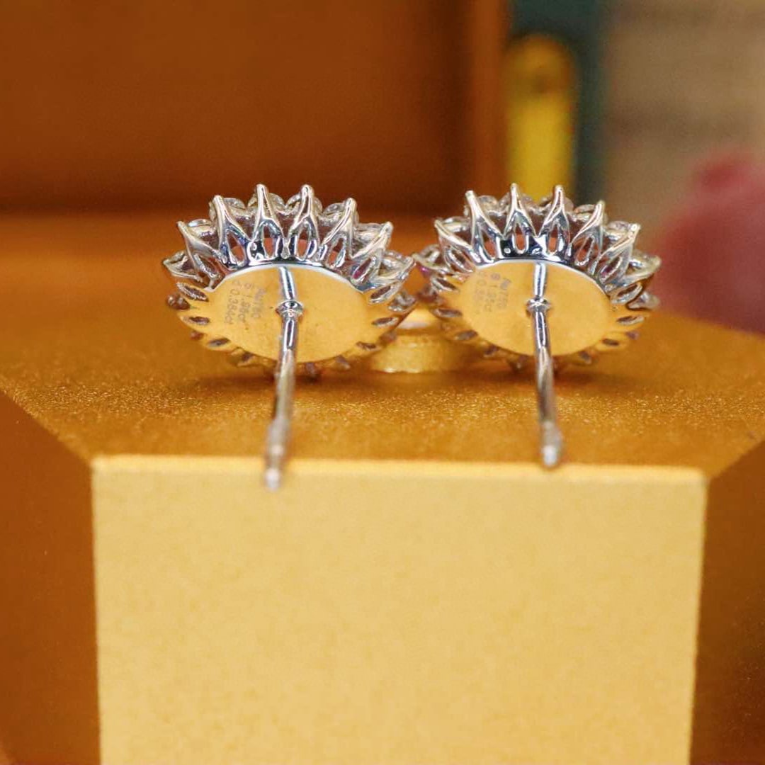 14k Gold 2.33 Ctw Natural Padparadscha Sapphire & Diamond Earrings - 4
