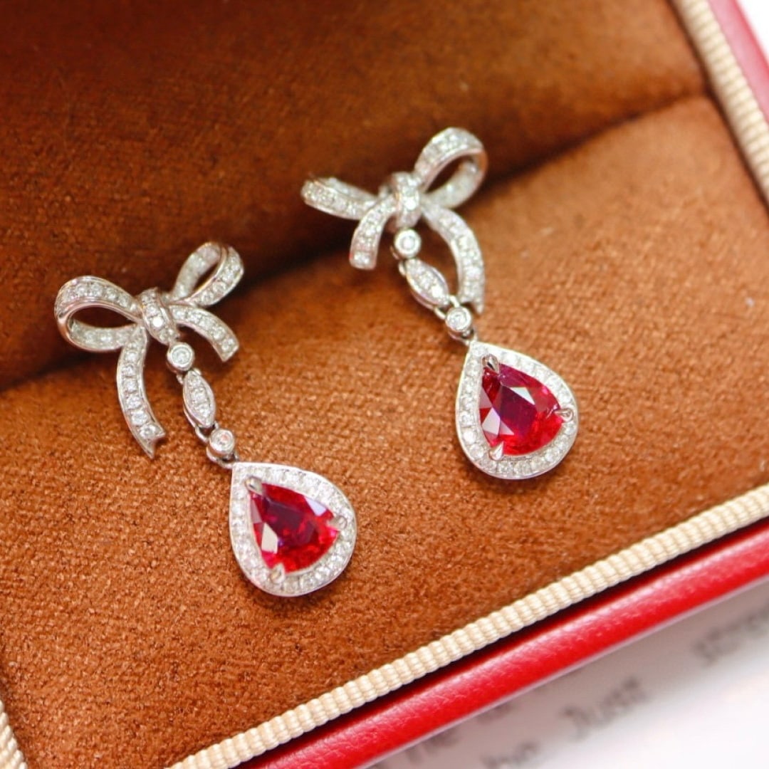 14k Gold 1.60 Ctw Natural Ruby & Diamond Earrings - 2