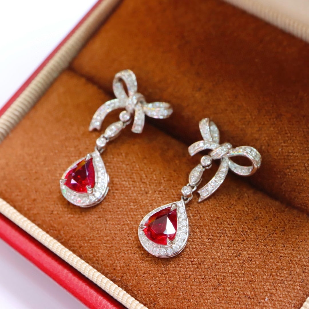 14k Gold 1.60 Ctw Natural Ruby & Diamond Earrings - 4