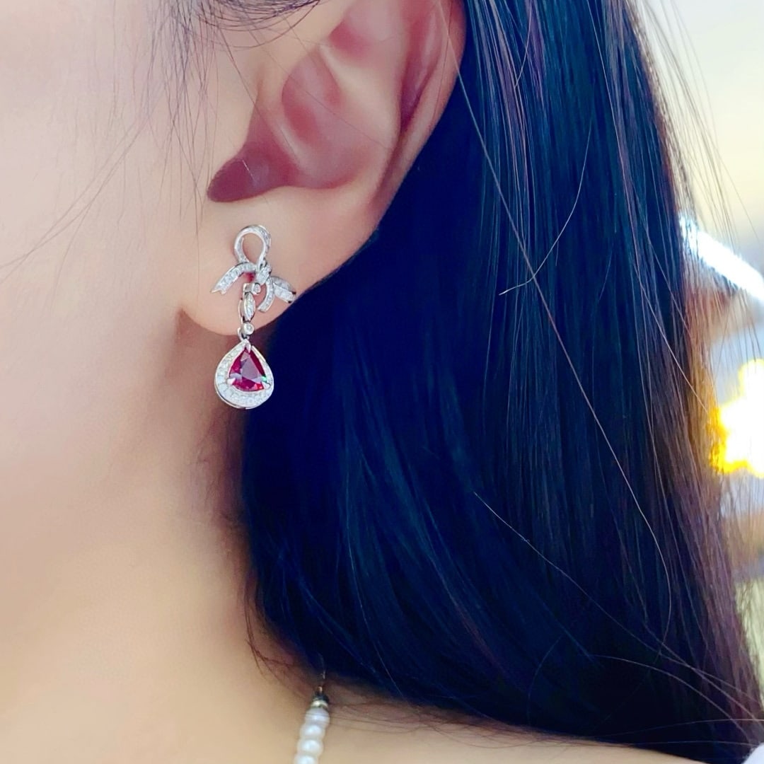 14k Gold 1.60 Ctw Natural Ruby & Diamond Earrings - 5