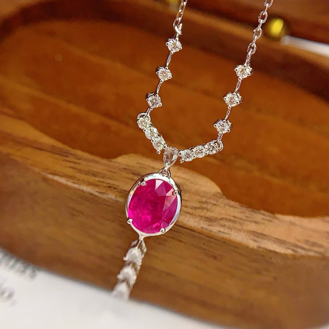 14k Gold 1.6 Ct Natural Ruby & Diamond & Sapphire Necklace: Ref:231017052 // gold content:14k gold // main gemstone:ruby // shape:oval // carat weight:1. 6ct // color:red // treatment:natural // // adjacent gemstone 2 : diamond // number of stones:12 //