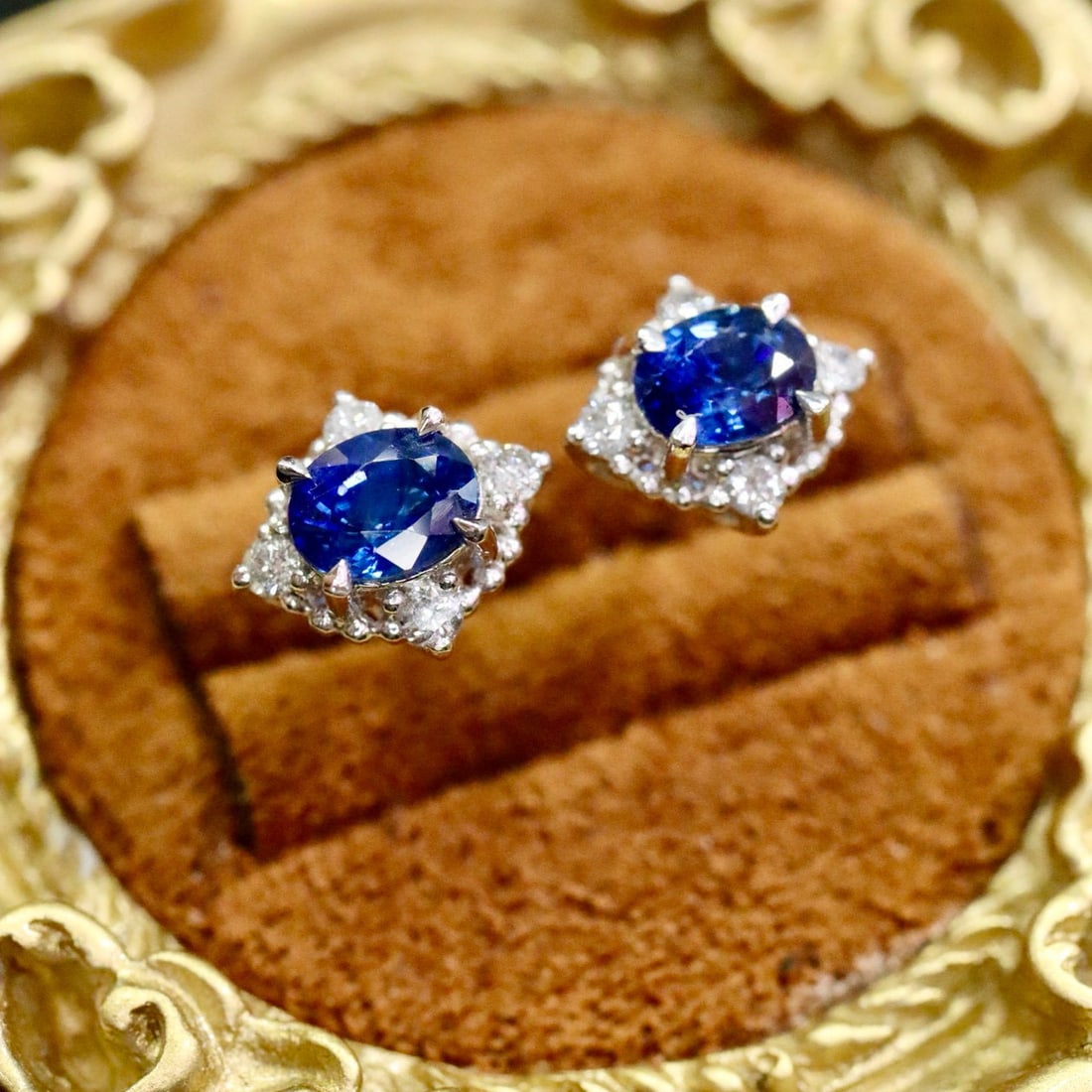 14k Gold 1.26 Ctw Natural Sapphire & Diamond Earrings - 2