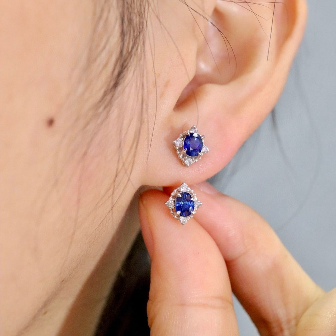 14k Gold 1.26 Ctw Natural Sapphire & Diamond Earrings - 3